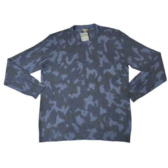 Club Room 100% Cashmere Luxury Navy Blue Camo Print Sweater Men's Large - Picture 1 of 13
